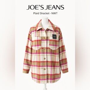 Joe's Jeans Plaid Utility Jacket - Pink, Brown, Cream NWT